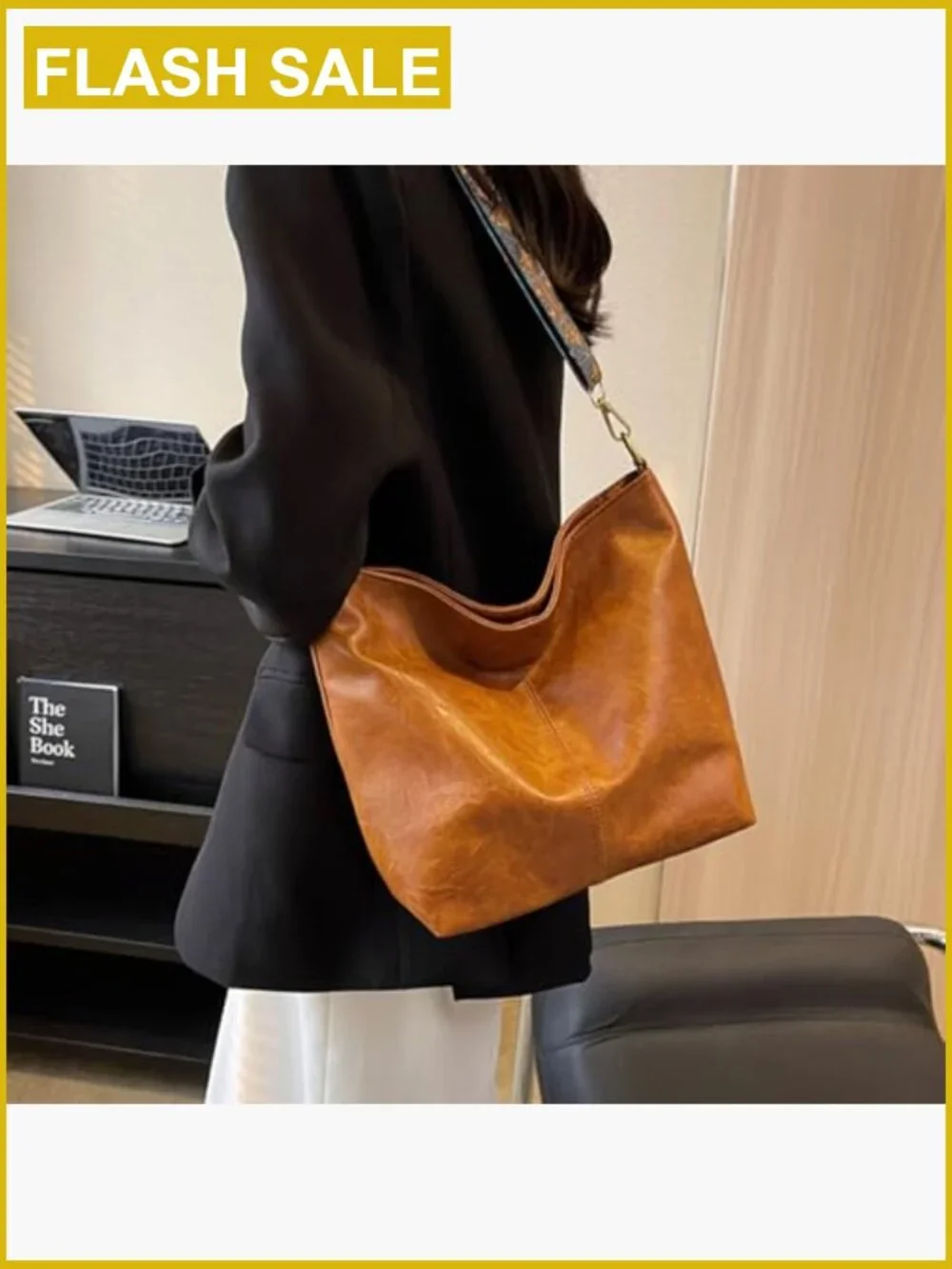 Vegan Leather Hobo Crossbody Tote Bag with Guitar Strap